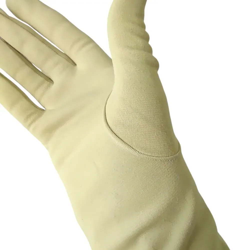 Vintage 70s Mint Green Knit Gloves Approx Size 7 Pin Tucks Retro Stretch 60s